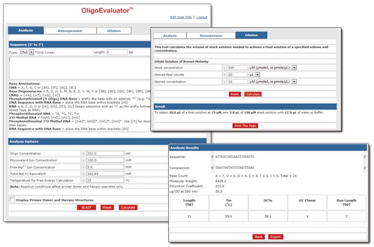 OligoEvaluator Screenshots